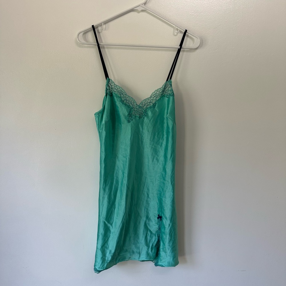 Victoria’s Secret Green and Blue Silk and Lace Nightgown, size Small